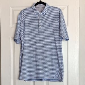 Johnnie-O Ligh Blue and White Striped Short Sleeve Polo Shirt